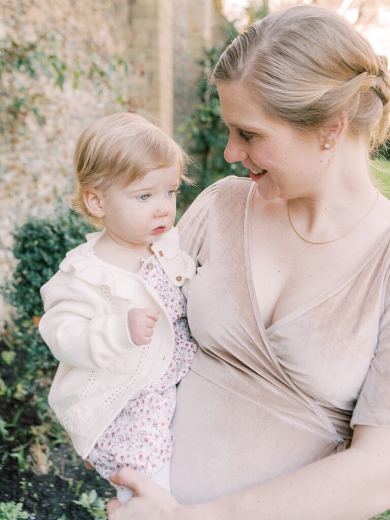 Mommy and Daughter photos in gardens for Oklahoma maternity photographer